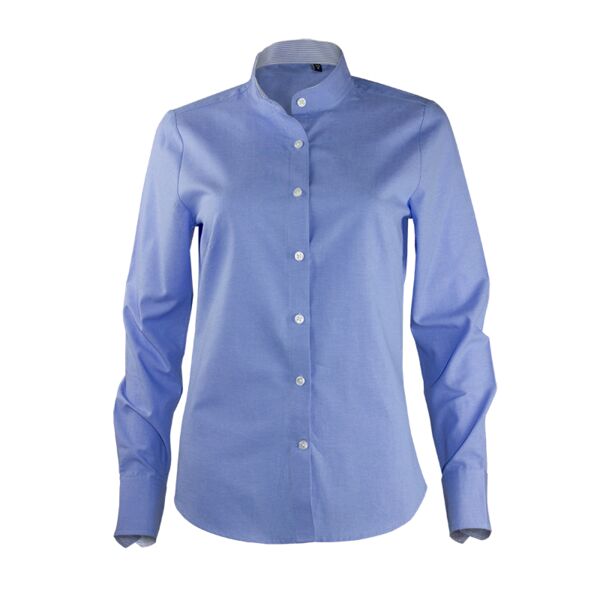 Mandarin Collar Ladies Long Sleeve Striped Oxford Shirt Thumbnail
